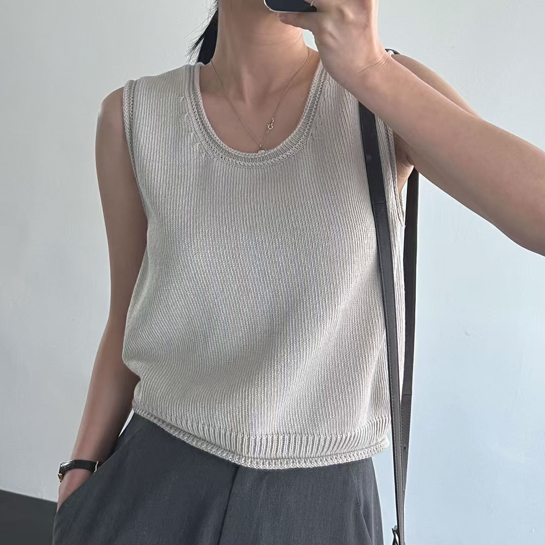 Spring Crew Neck Knit Vest