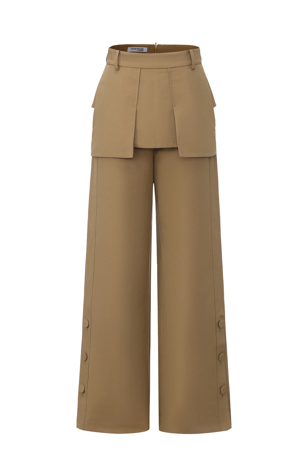 Layers Button Slit Trousers Khaki
