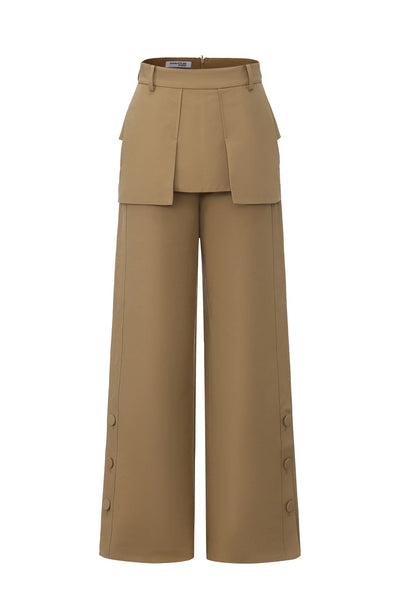 Layers Button Slit Trousers Khaki