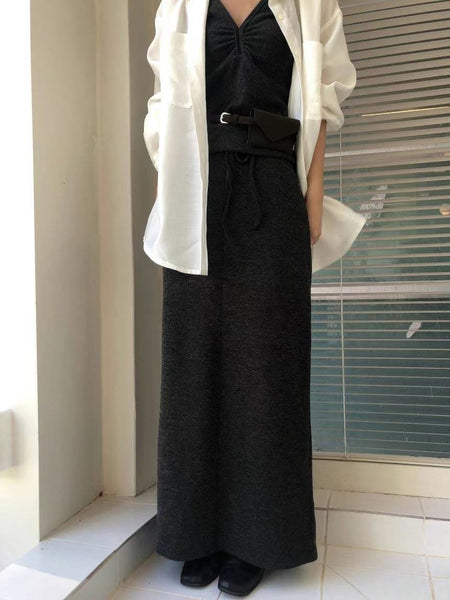 drawstring Long Wool Skirt