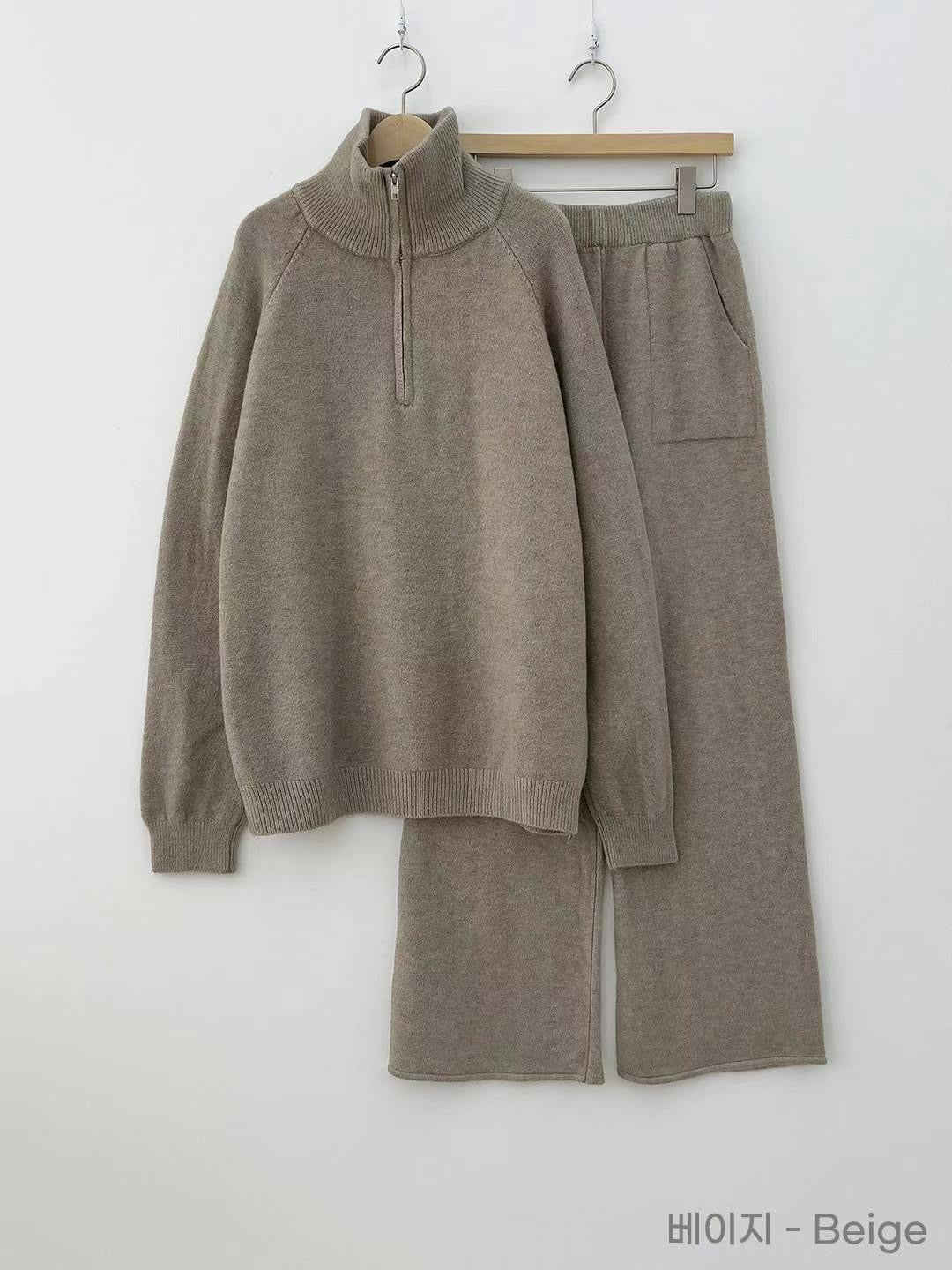 Zipper Wool Pants Set