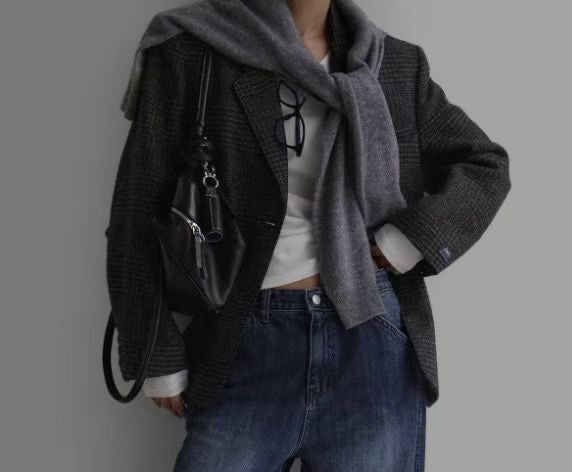 Moon Wool Checker Blazer Charcoal