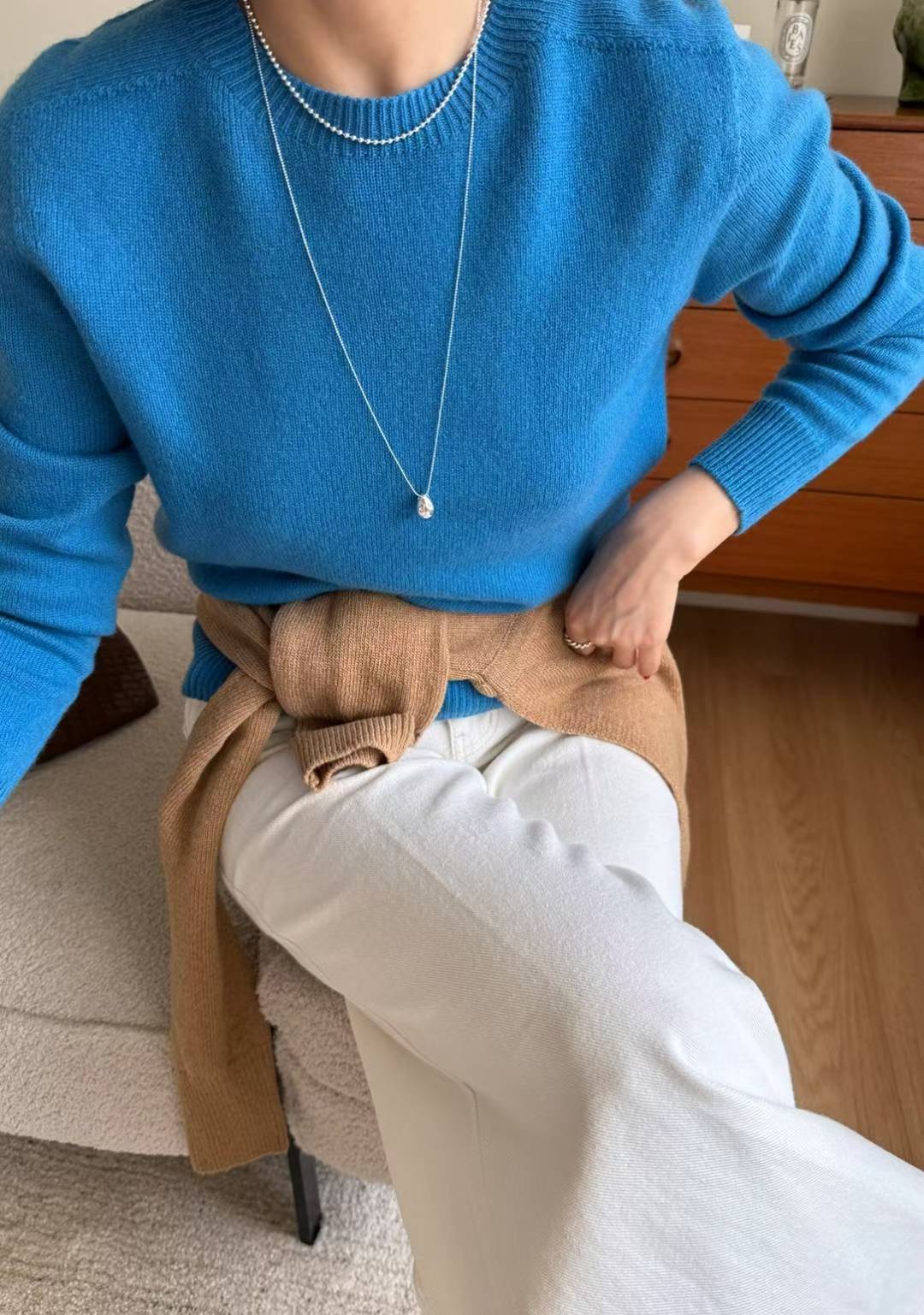 Wholegarment Cashmere Crew Neck Knit Top