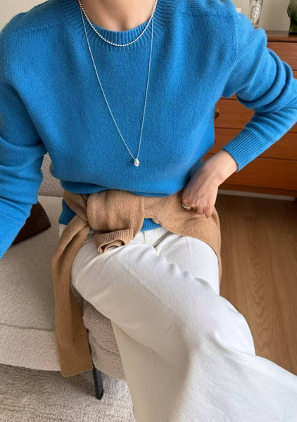 Wholegarment Cashmere Crew Neck Knit Top