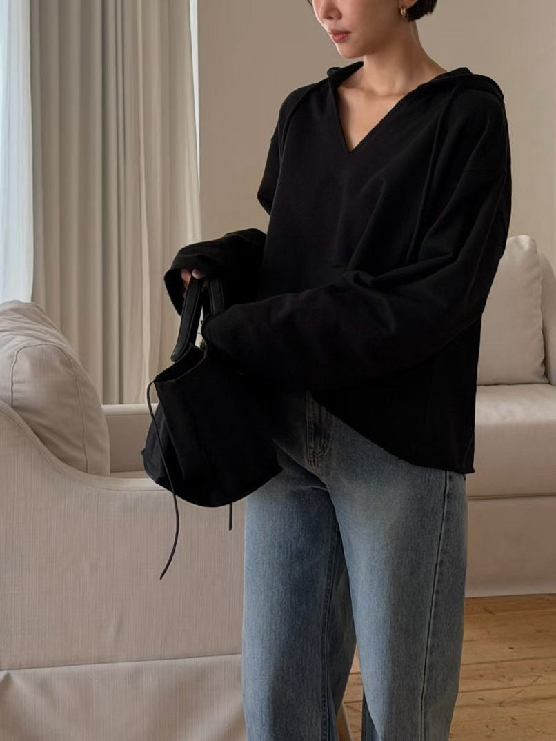 V Neck Boxy Hoodies