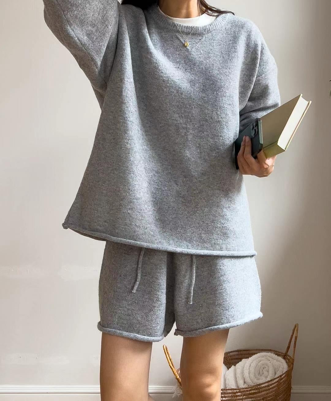 Crew Neck Short Knit Set