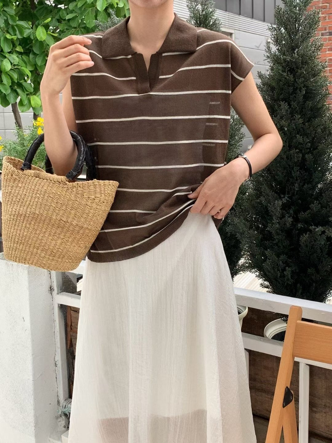 Essential Open Collar Stripe Polo Knit Top (限時超抵快閃價$268至今晚23:59, 19-20Jul 超抵價$298, 之後批發價$348)