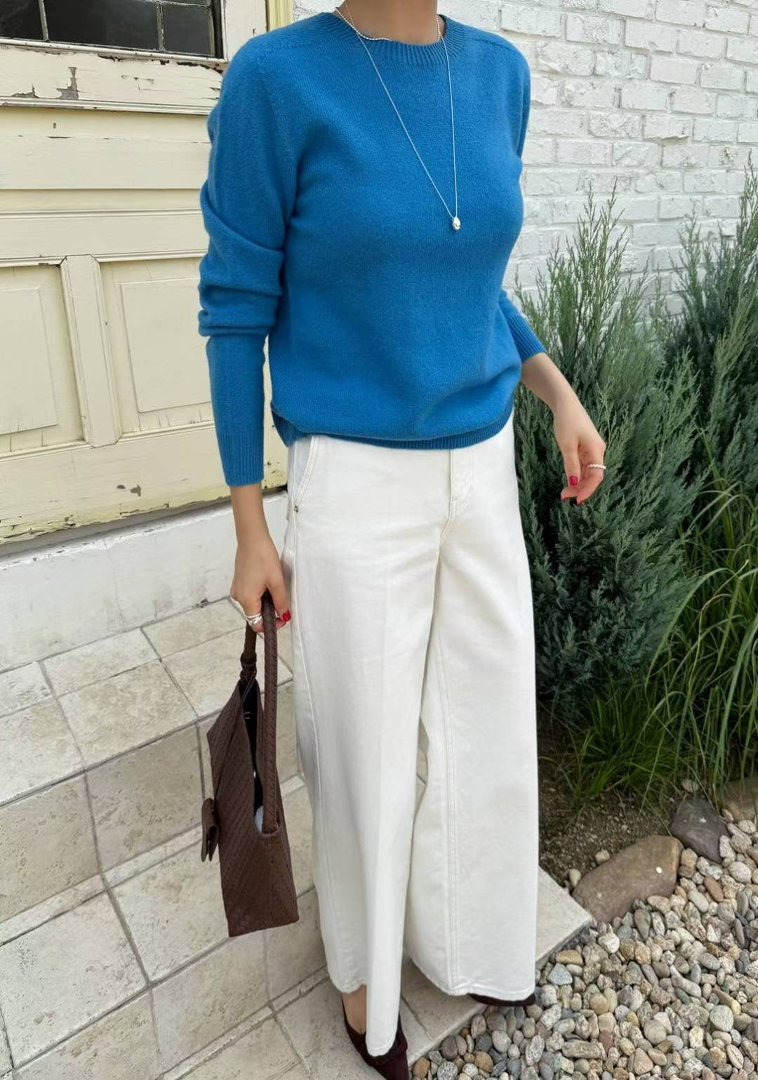 Wholegarment Cashmere Crew Neck Knit Top