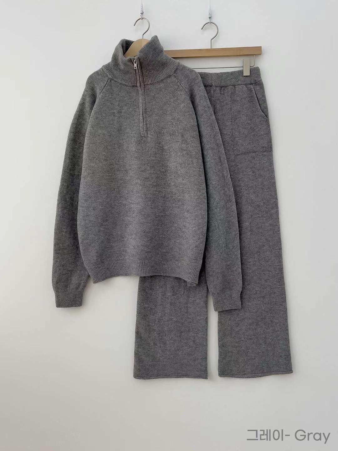 Zipper Wool Pants Set