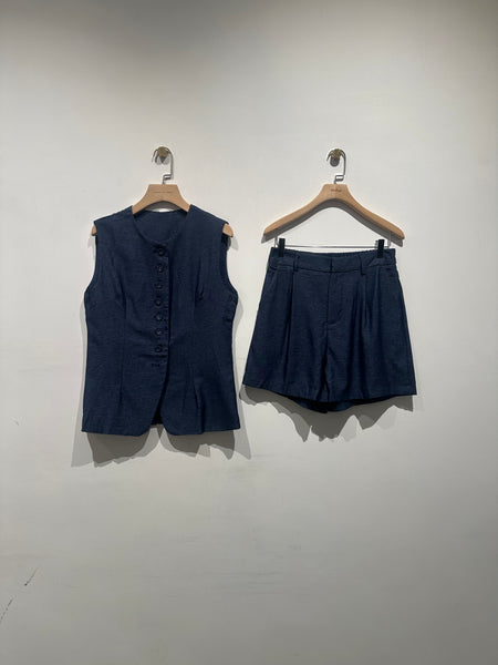 Thin Denim Waistcoat & Shorts Set