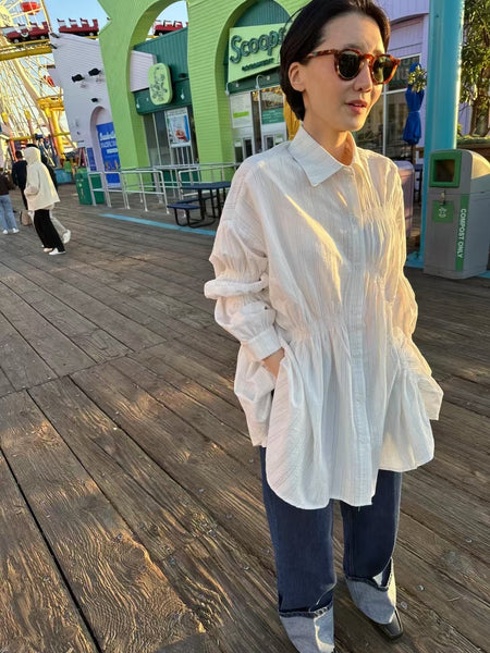 Details Ribbed Stripe Long Shirt
