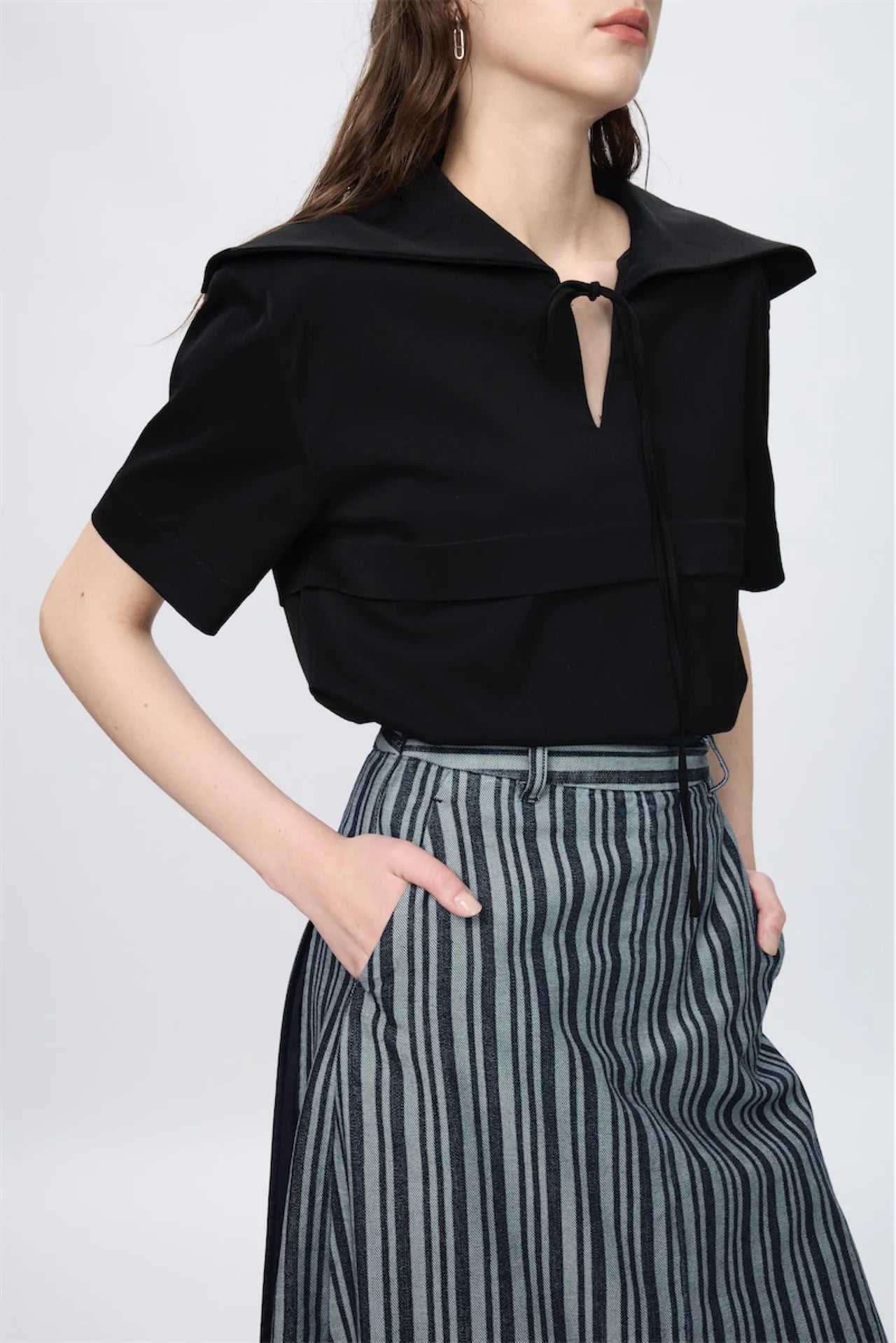 Large Collar V-Neck Blouse