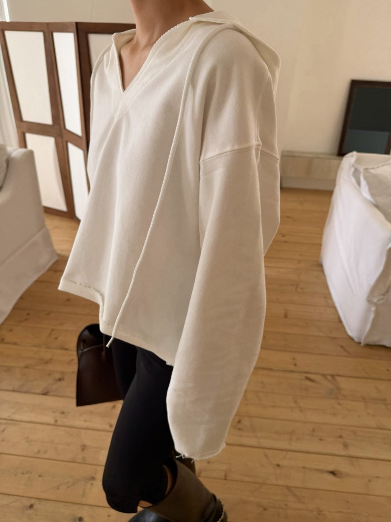 V Neck Boxy Hoodies