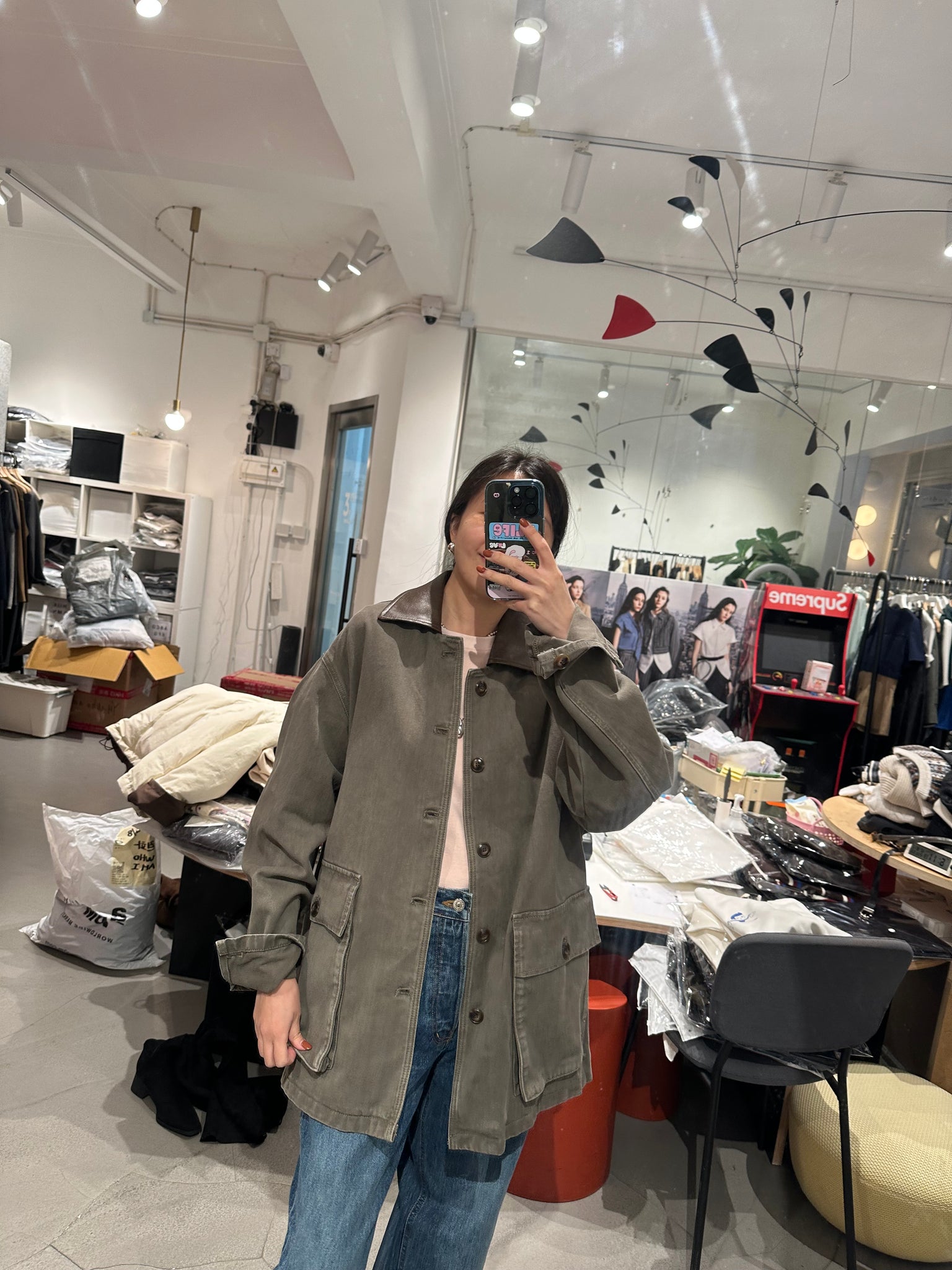 Faux Leather Collar Barn Denin Jacket