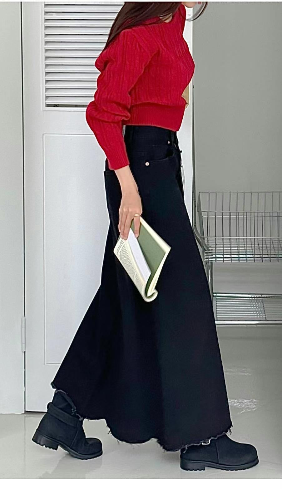 Summer Daily Front Slit Denim Skirt