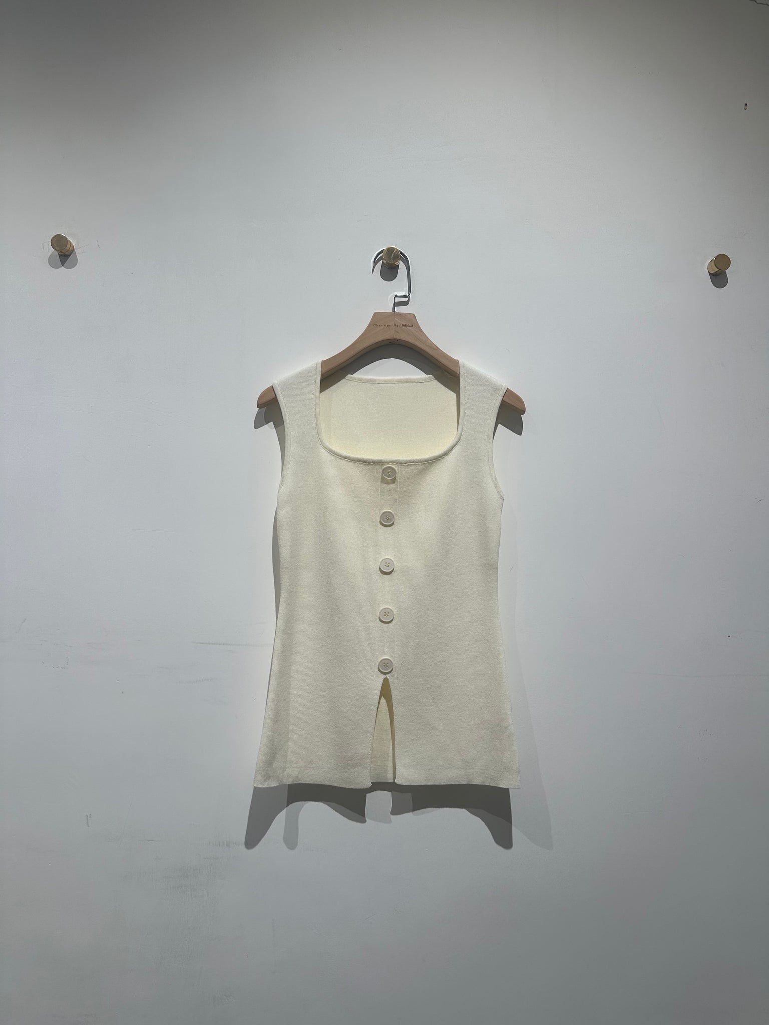 Square Neck Knit Waistcoat Ivory