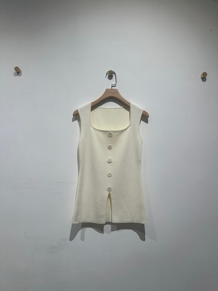 Square Neck Knit Waistcoat Ivory