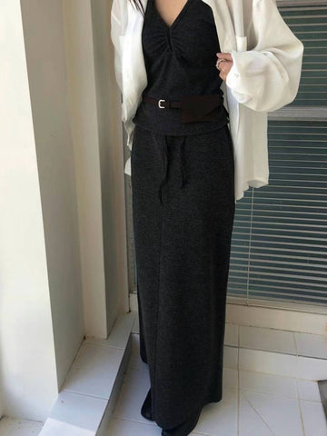 drawstring Long Wool Skirt