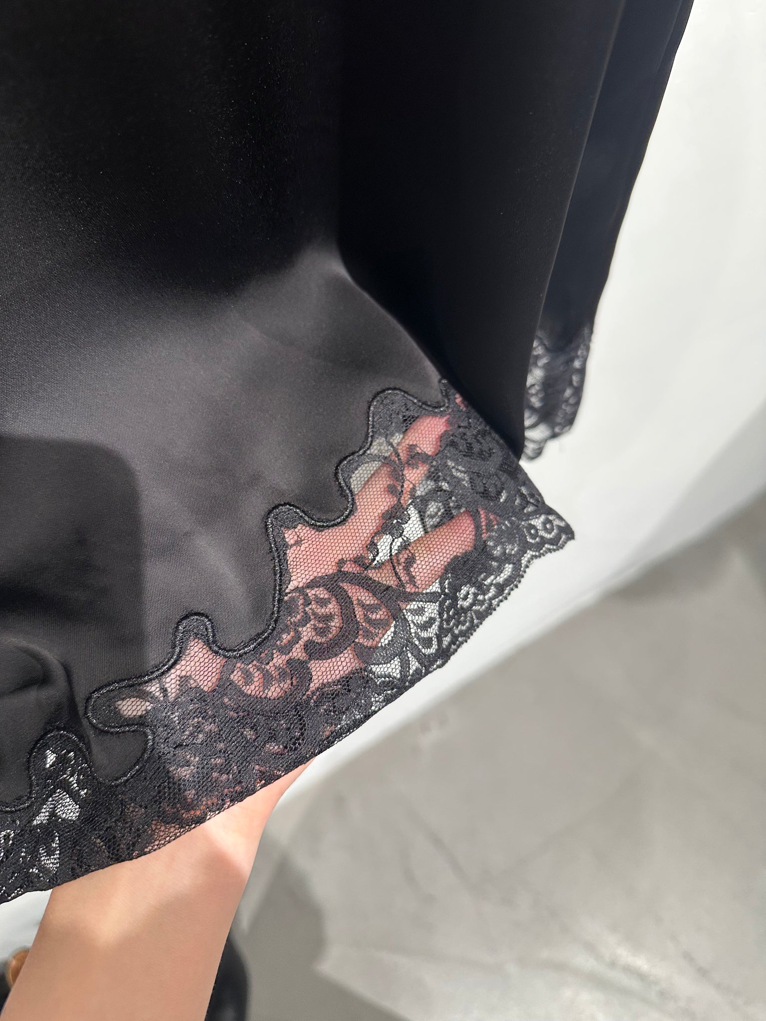 Quality Slit Lace Hem Satin Skirt