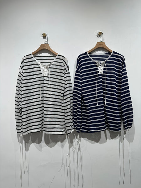 Open Collar Thin Stripe Top