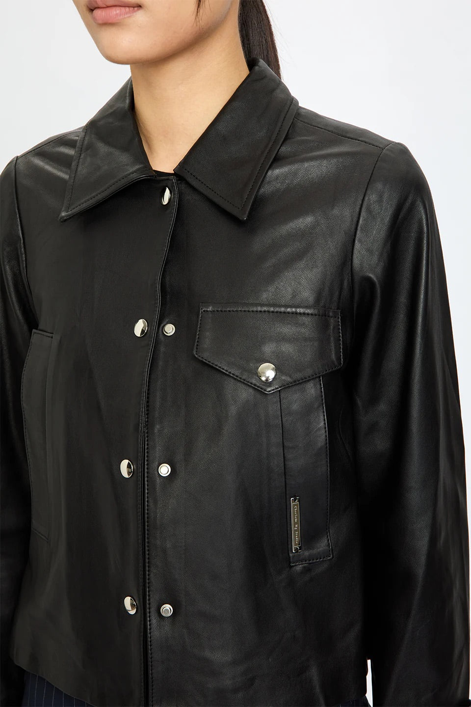 Leather Short Pleated Flare Jacket