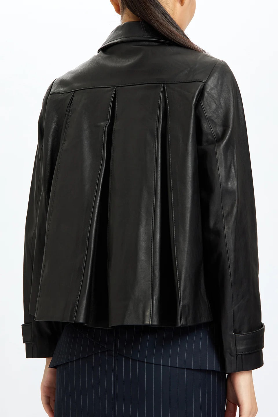 Leather Short Pleated Flare Jacket