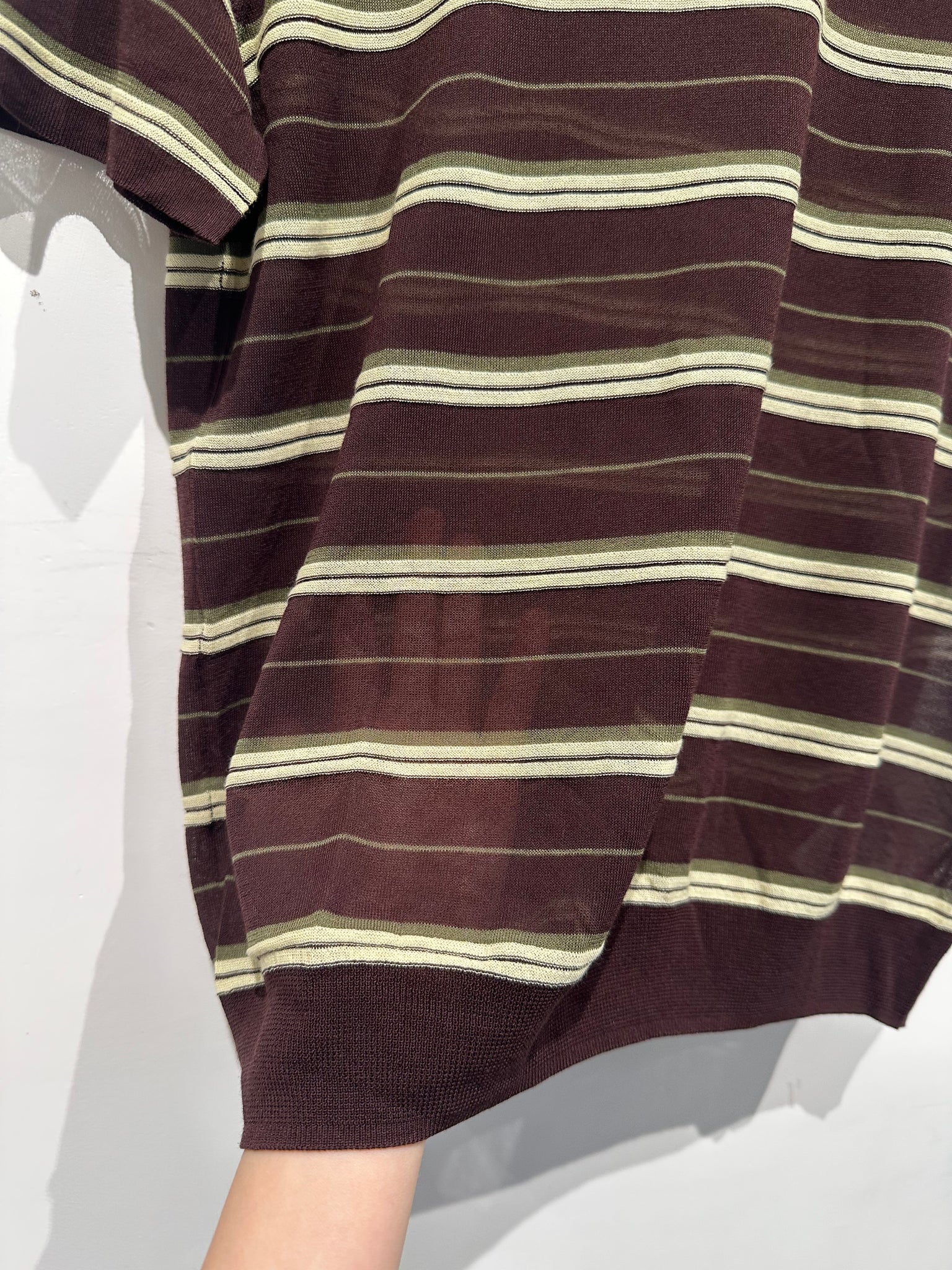 See Through Stripe Crew Neck Knit Top