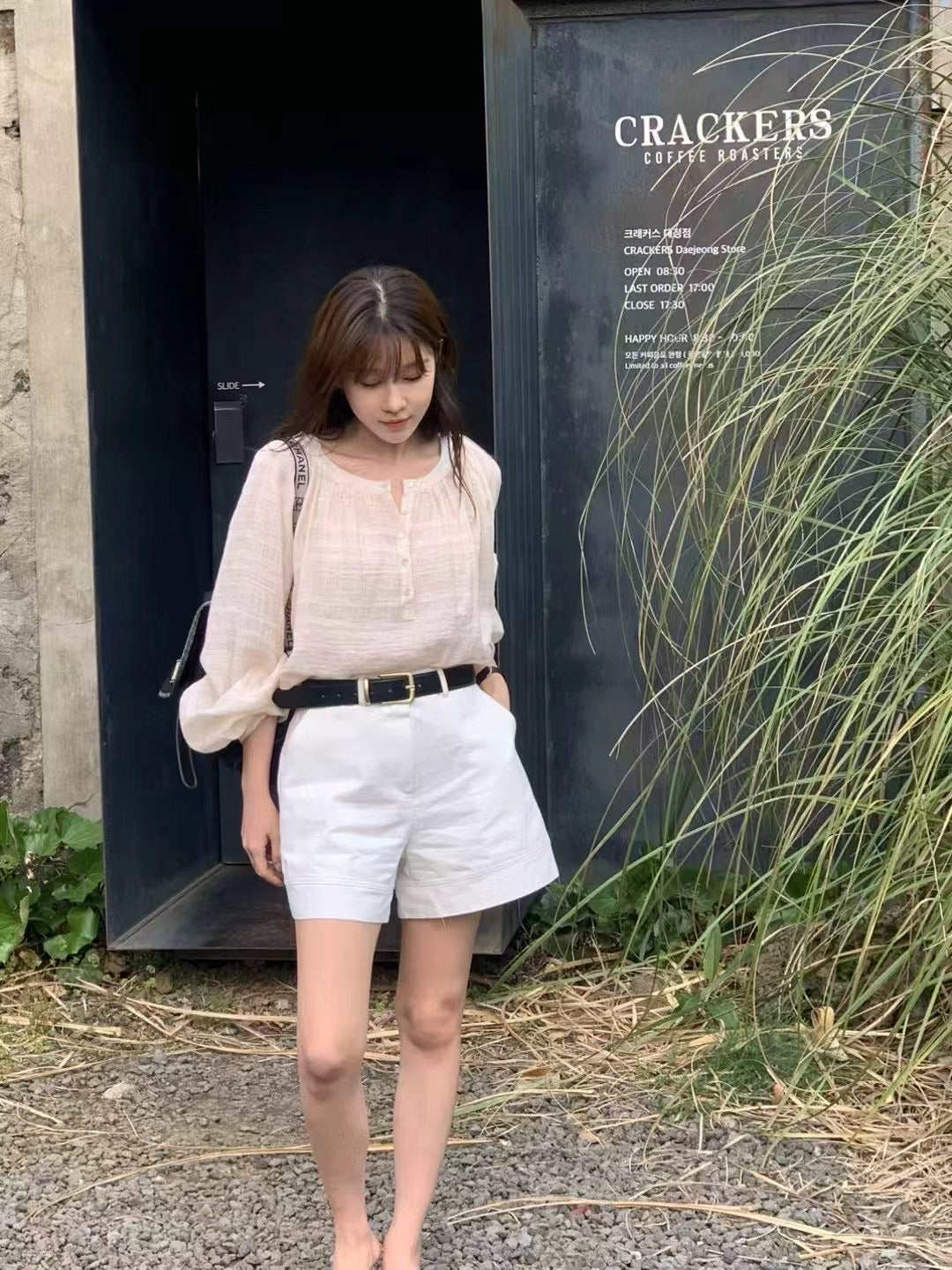 Sherring Open Button Blouse