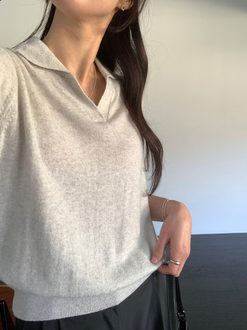 Spring Cashmere Polo Knit Top