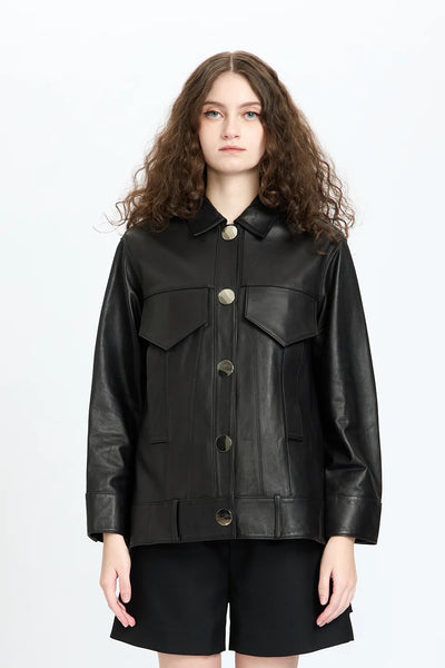 Oversize Crop Leather Jacket