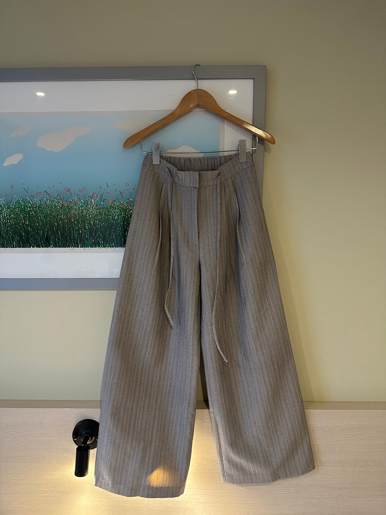 Stipe String Pants Light Grey