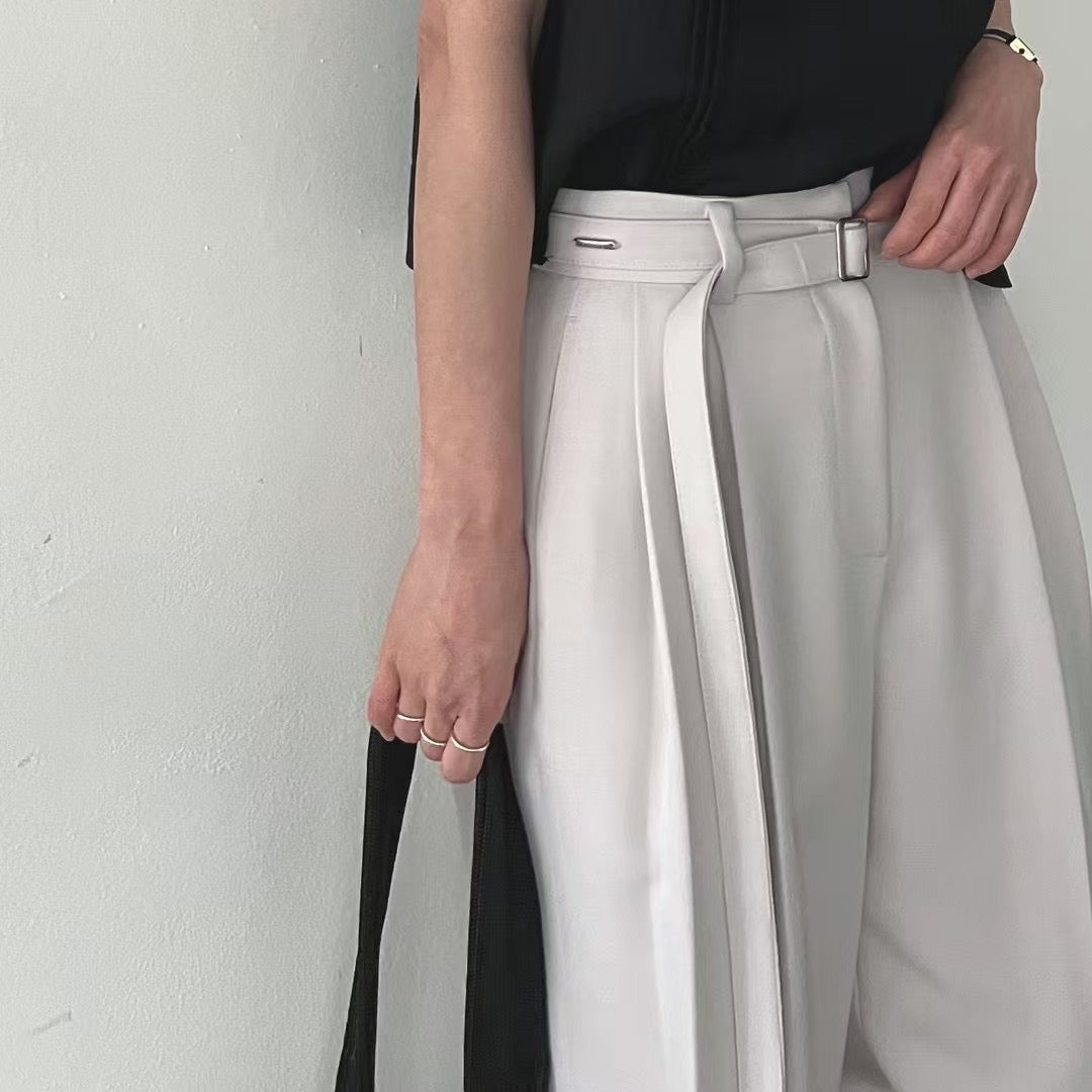 Premium Belt Wide Leg Pants