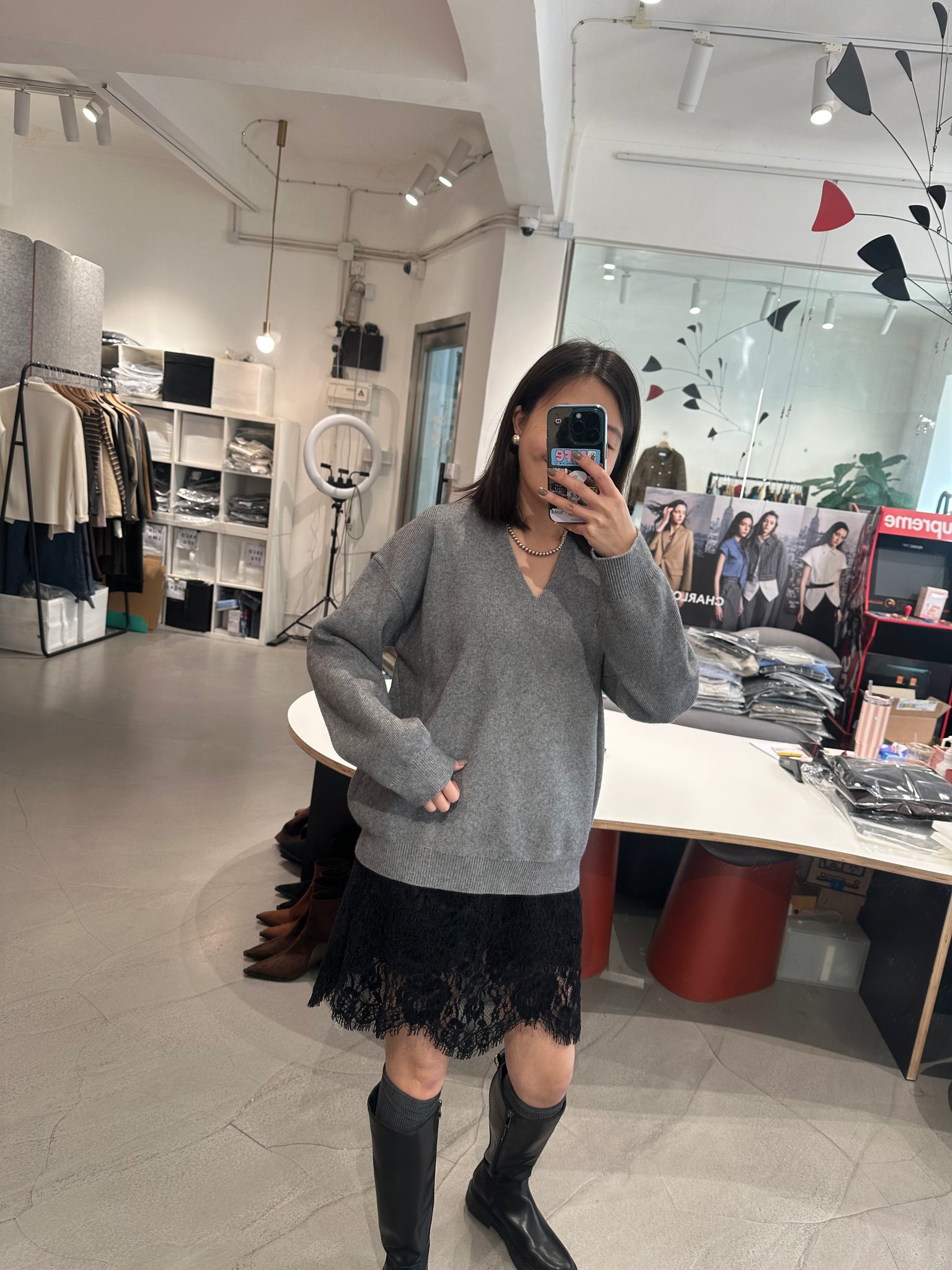 Lace Suede Mini Skirt