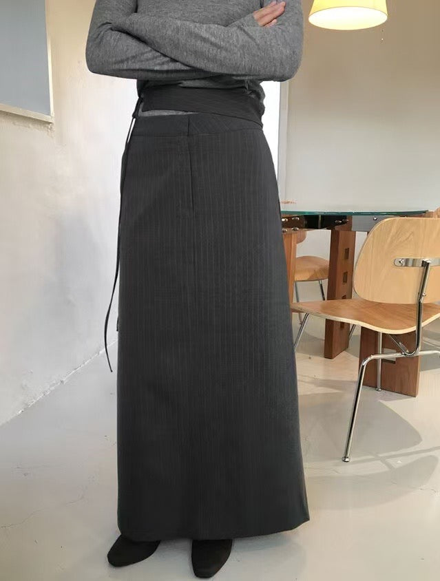 Straight Stripe Belt Skirt