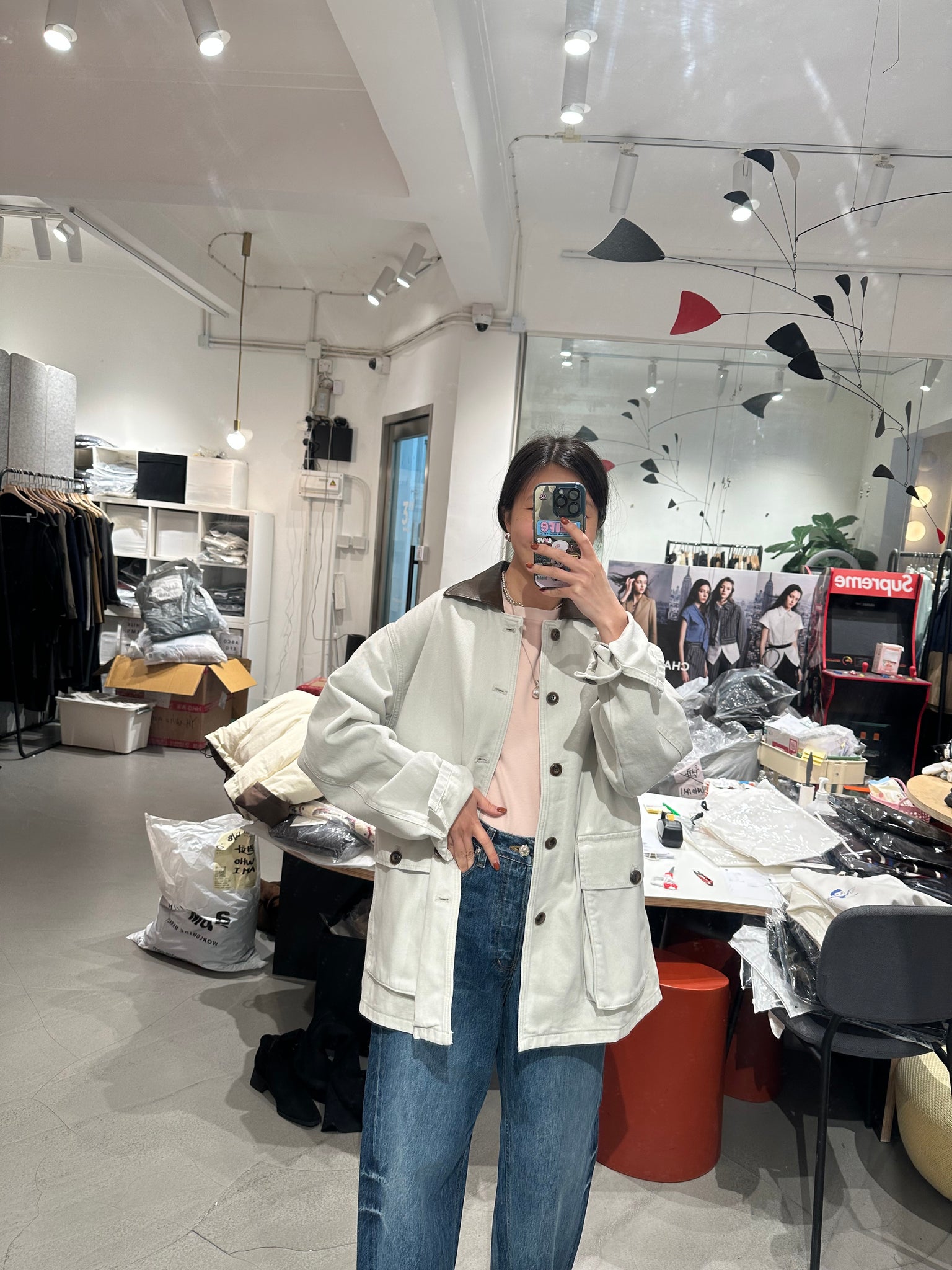 Faux Leather Collar Barn Denin Jacket