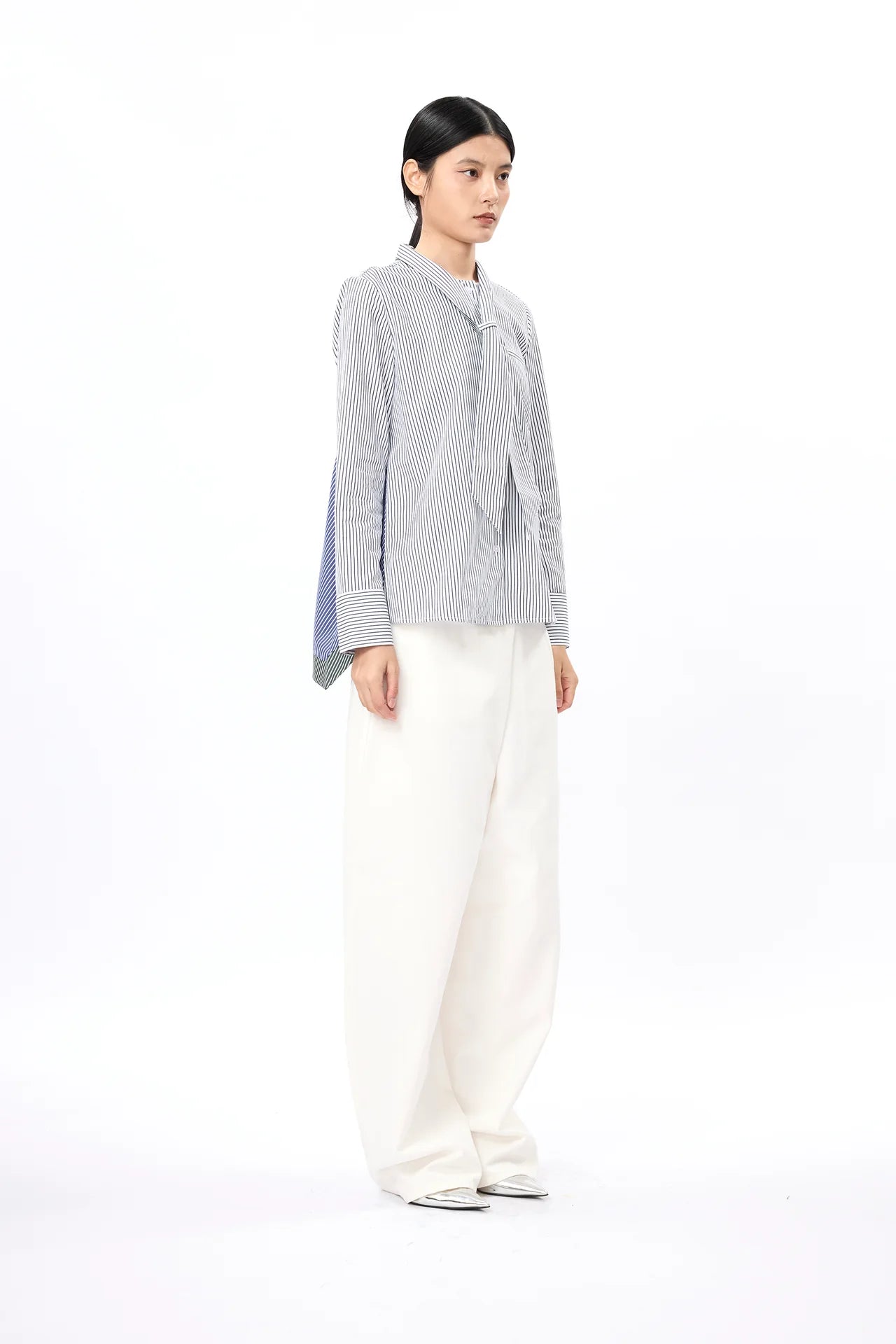 Self-Tie Peplum Combo Shirt