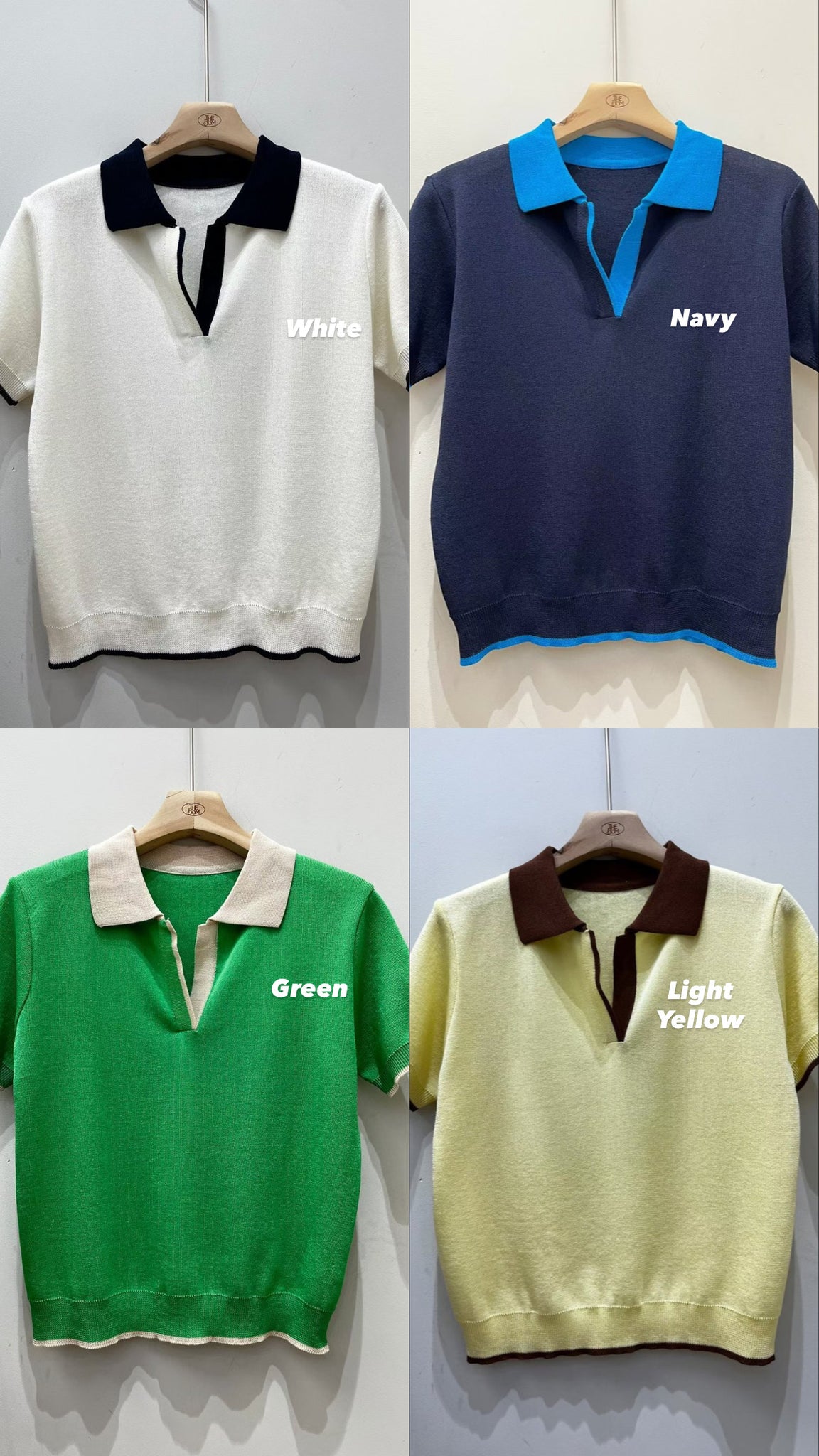 Two Tone Colour Polo Knit Top