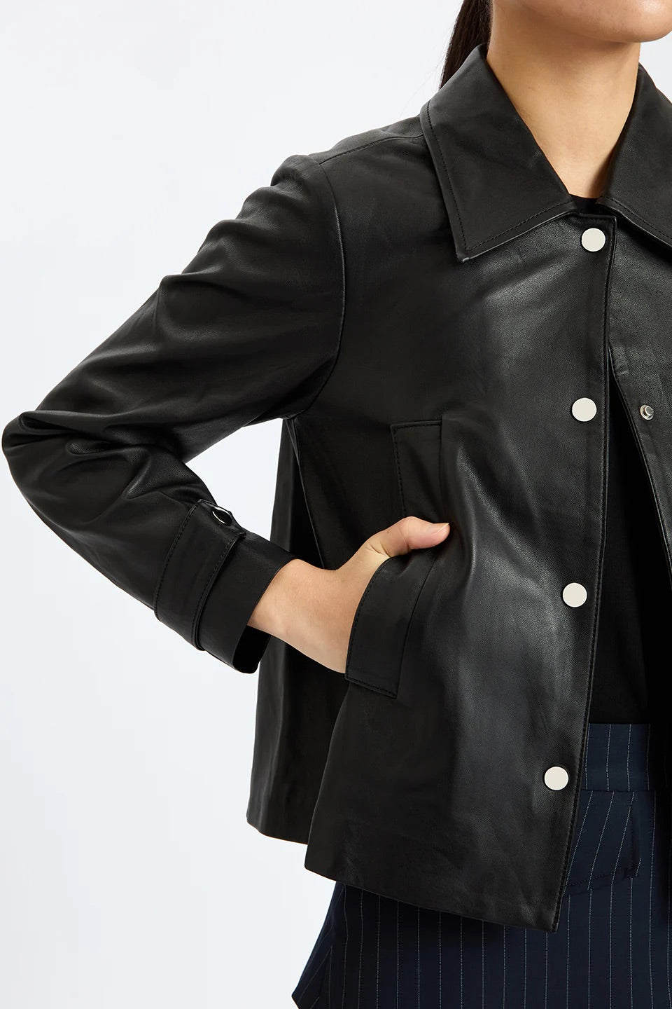 Leather Short Pleated Flare Jacket