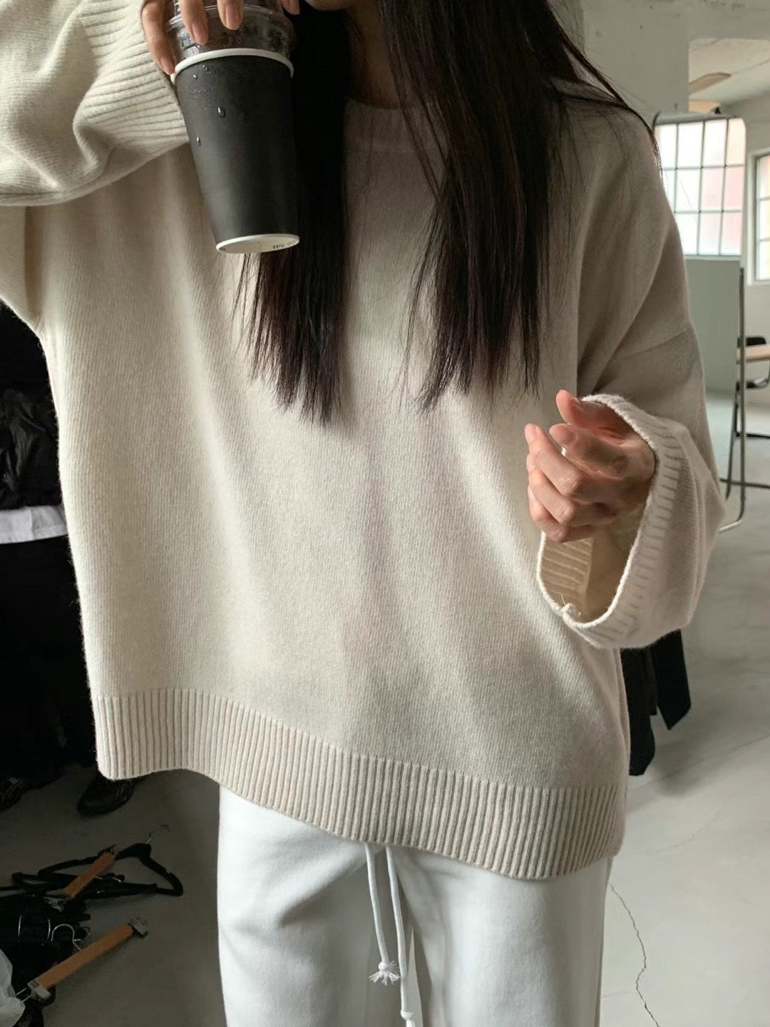 Oversize Crew Neck Knit Top