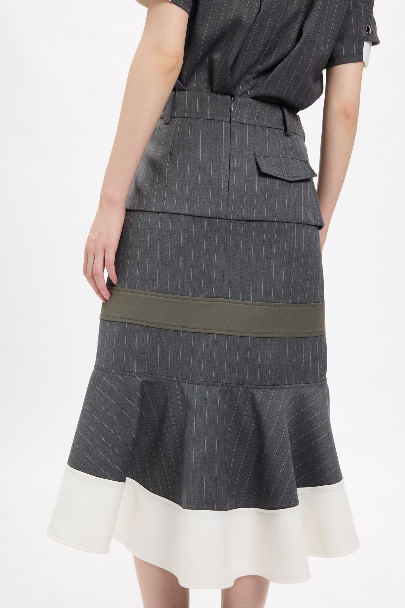 Combo Suiting Back Flare Skirt Grey