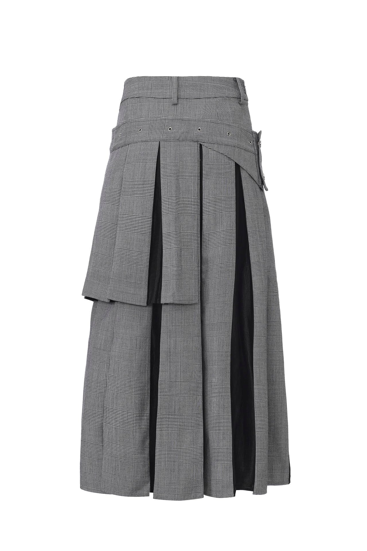 Asymmetric 2-Layers Plaid Pleated Skirt
