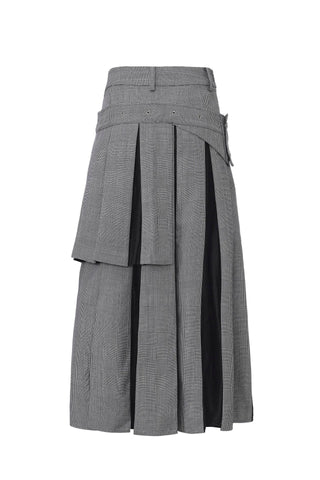 Asymmetric 2-Layers Plaid Pleated Skirt
