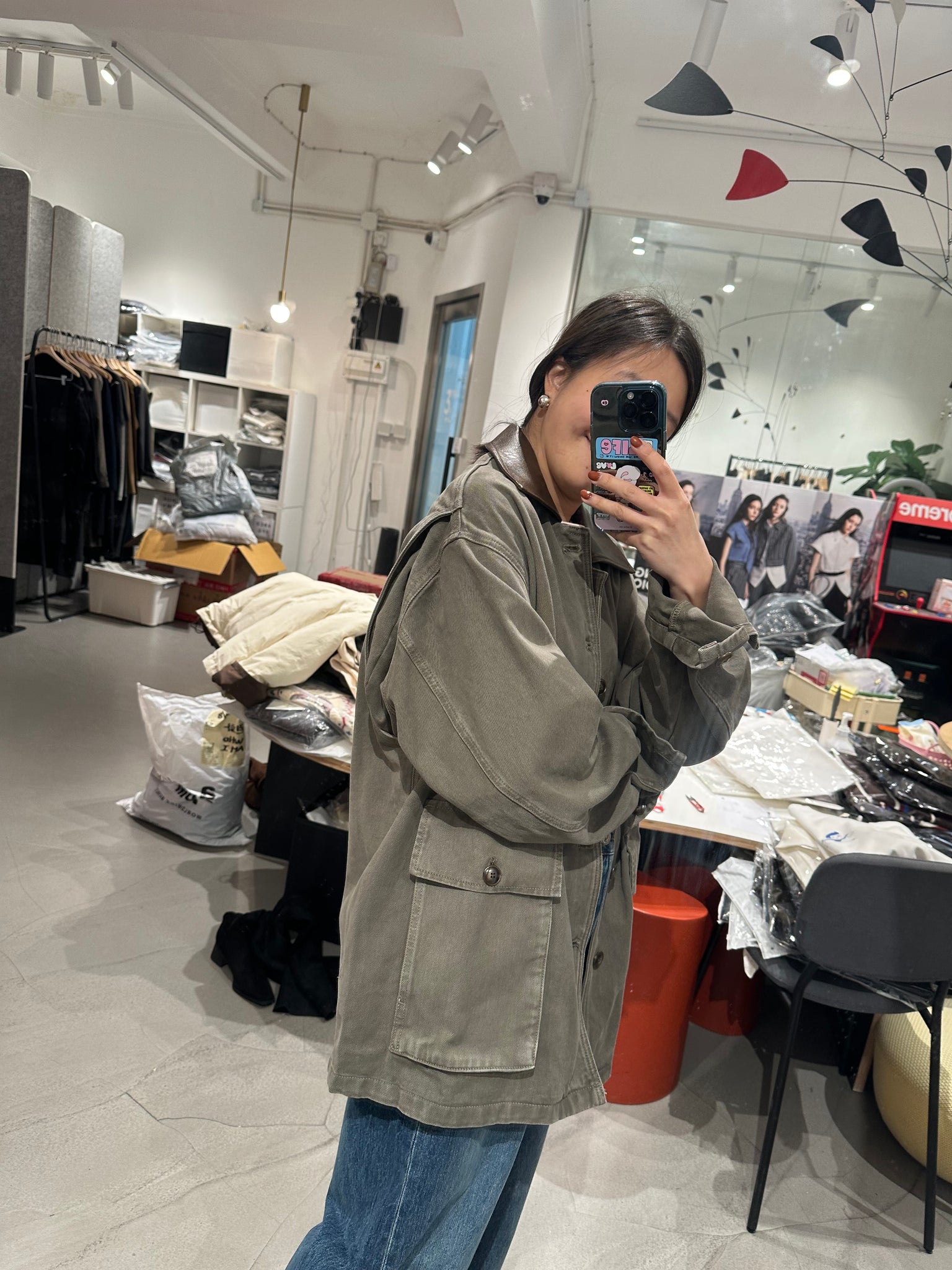 Faux Leather Collar Barn Denin Jacket