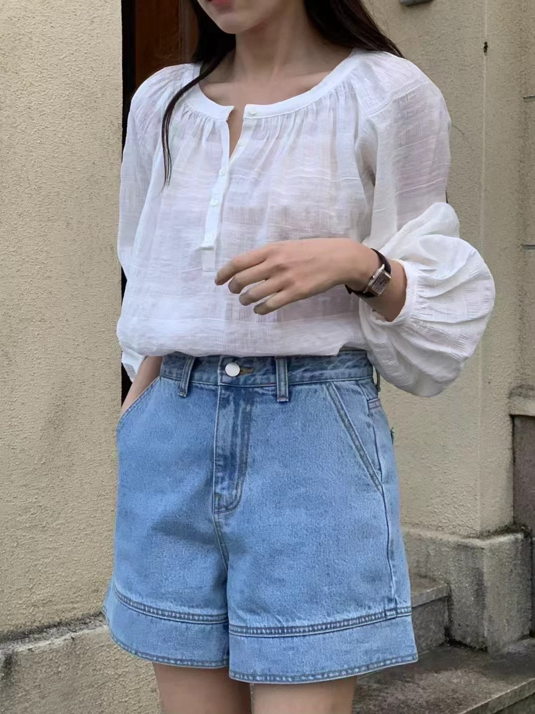 Sherring Open Button Blouse