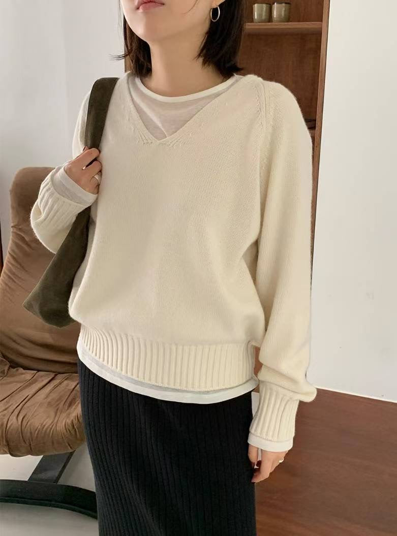 Premium V Neck Knit Top
