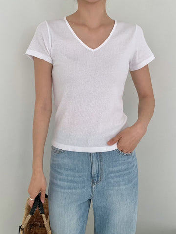 V Neck Ribbed Tee (加購$168)