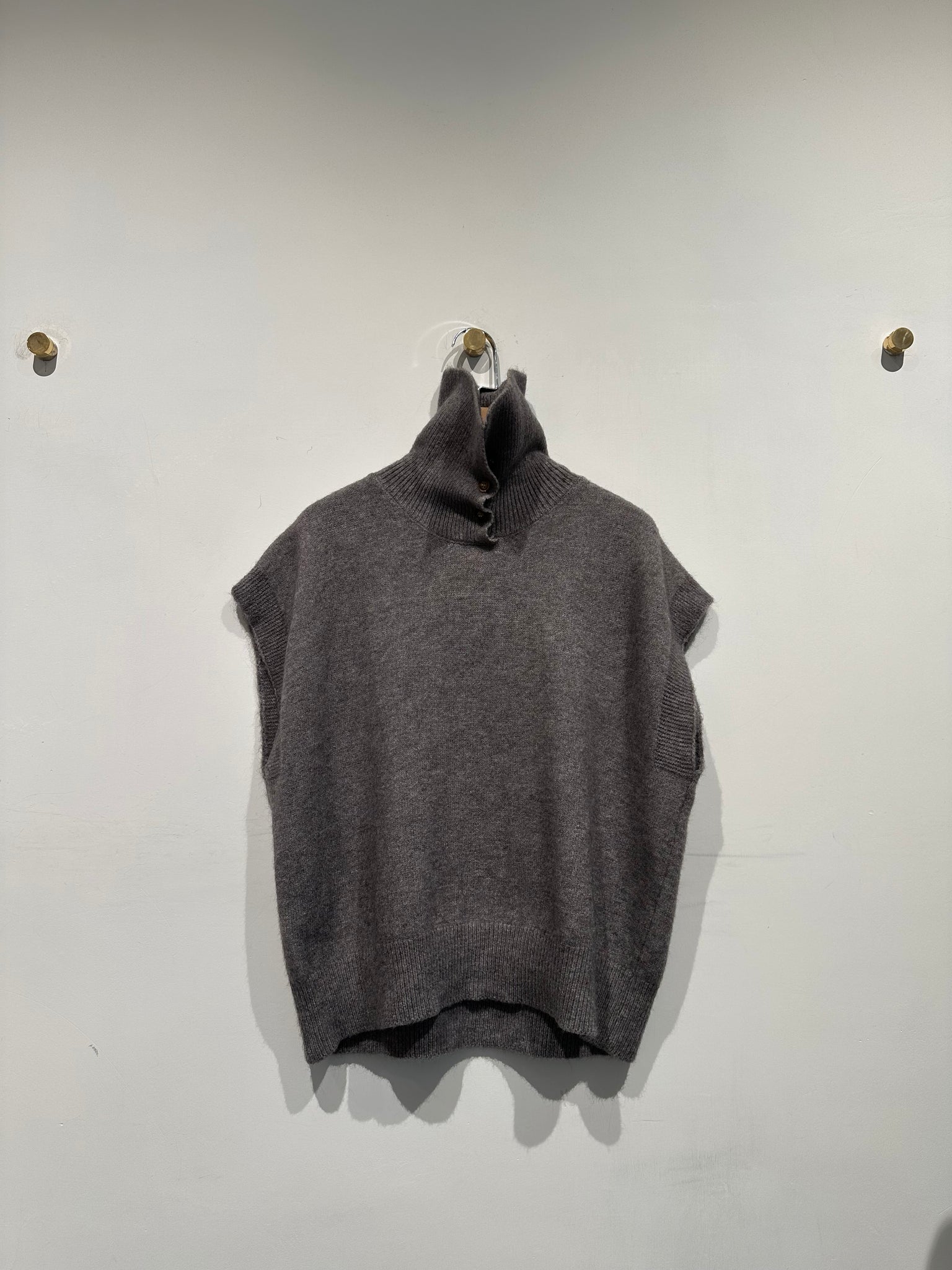 High Neck Button Knit Top