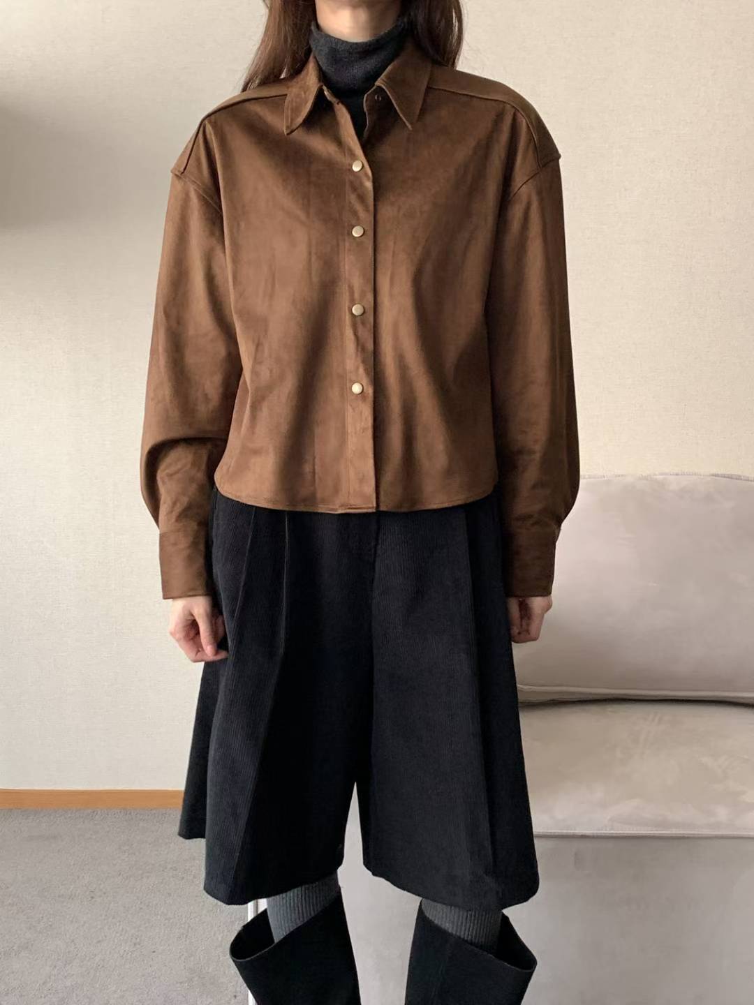 Cropped Suede Shirt