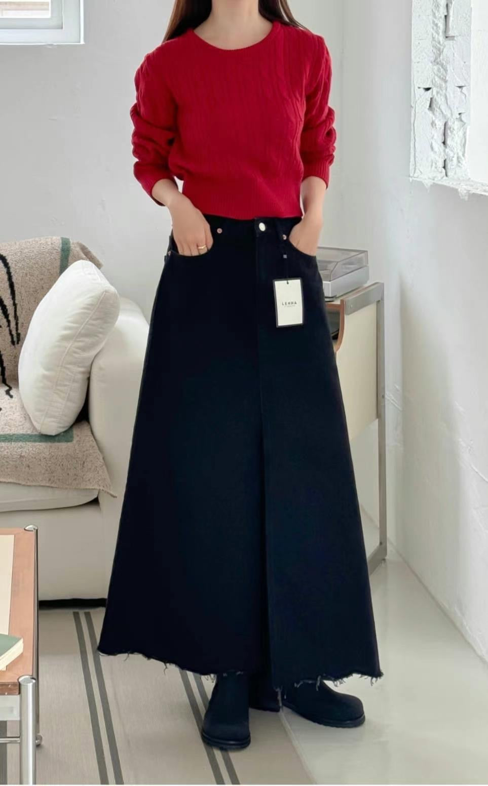 Summer Daily Front Slit Denim Skirt