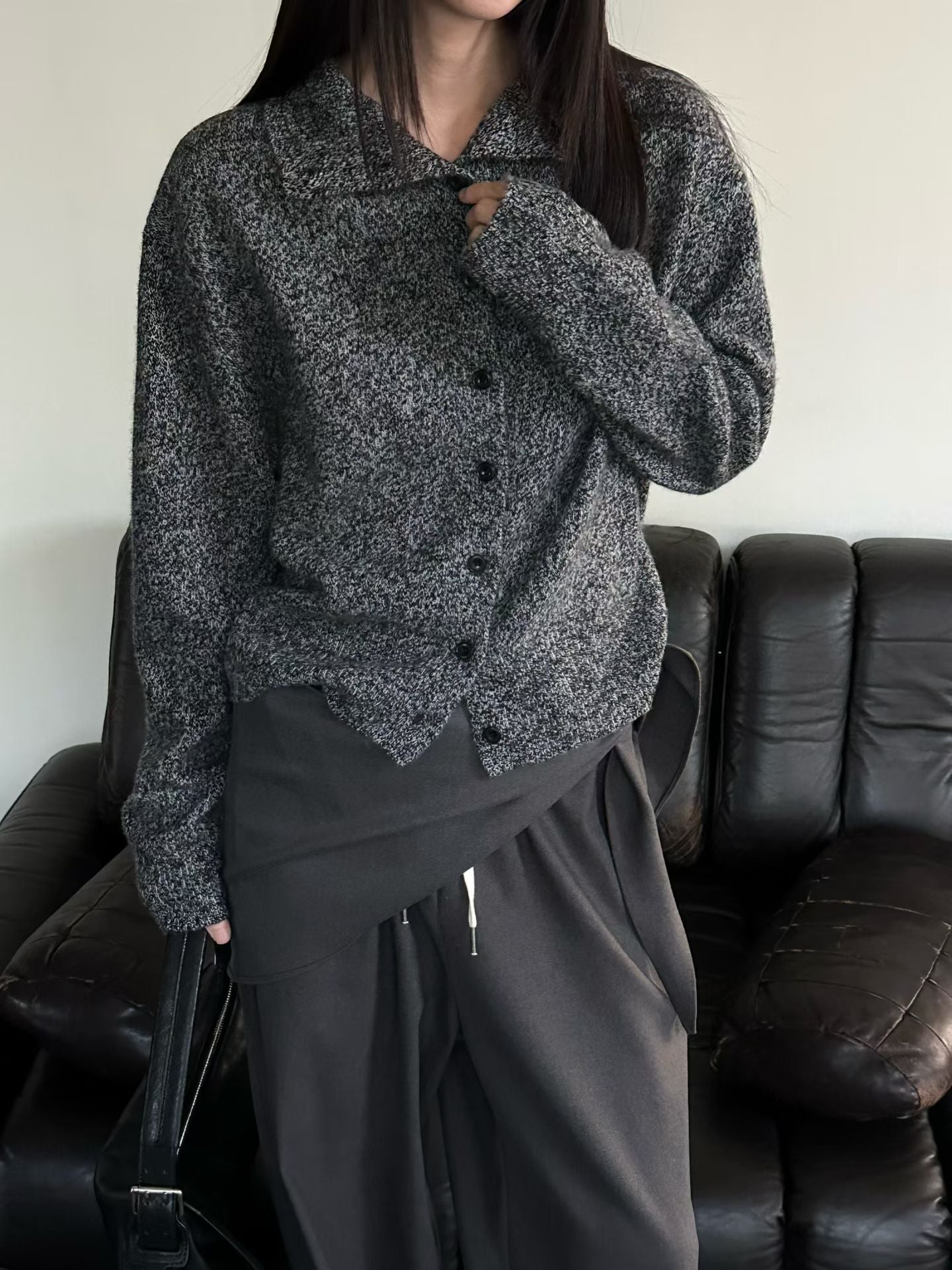 Up Neck Button Cardigan